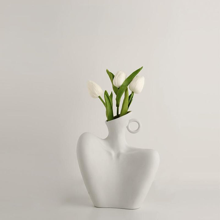 Wabi-Sabi Human Form Ceramic Vase Set – Matte Black &amp; White Set of 2 - Greenora Living