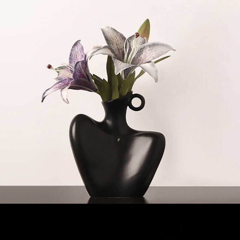 Wabi-Sabi Human Form Ceramic Vase Set – Matte Black &amp; White Set of 2 - Greenora Living