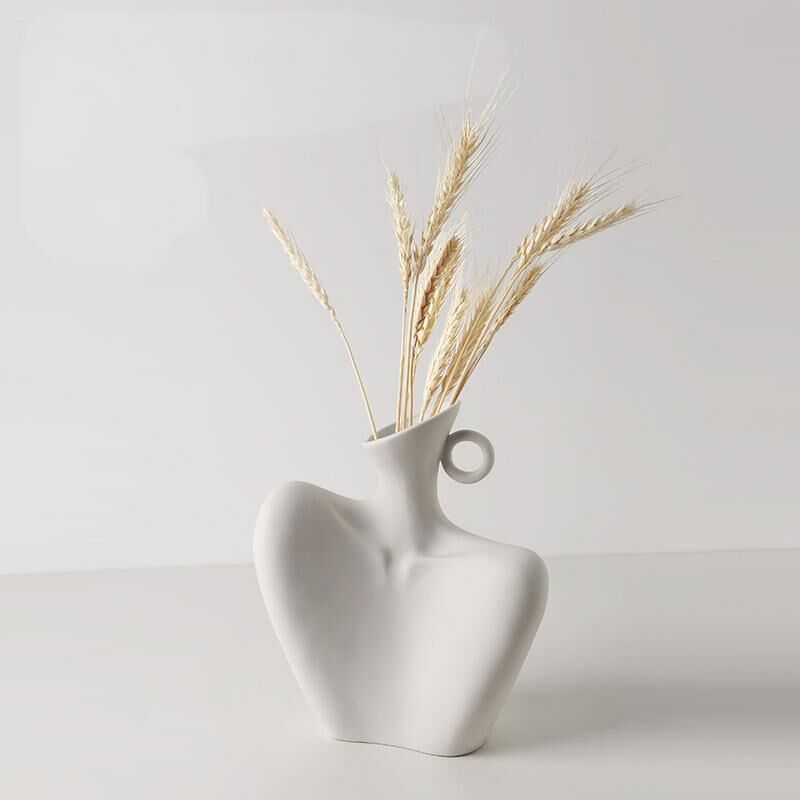 Wabi-Sabi Human Form Ceramic Vase Set – Matte Black &amp; White Set of 2 - Greenora Living