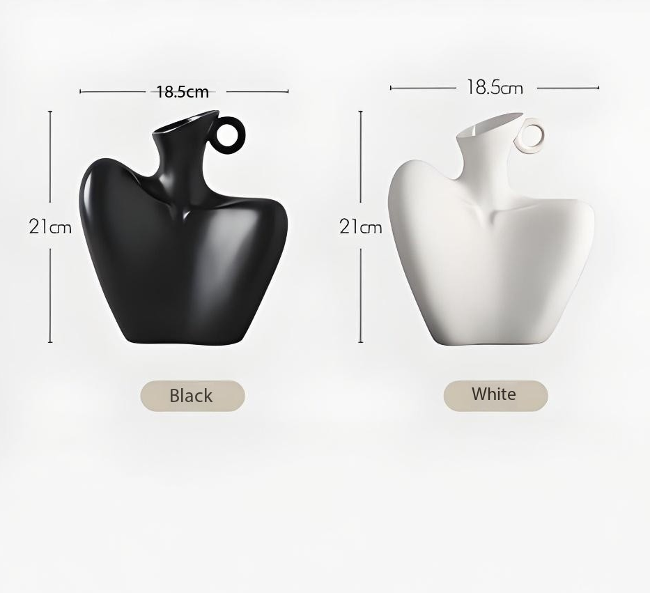 Wabi-Sabi Human Form Ceramic Vase Set – Matte Black &amp; White Set of 2 - Greenora Living
