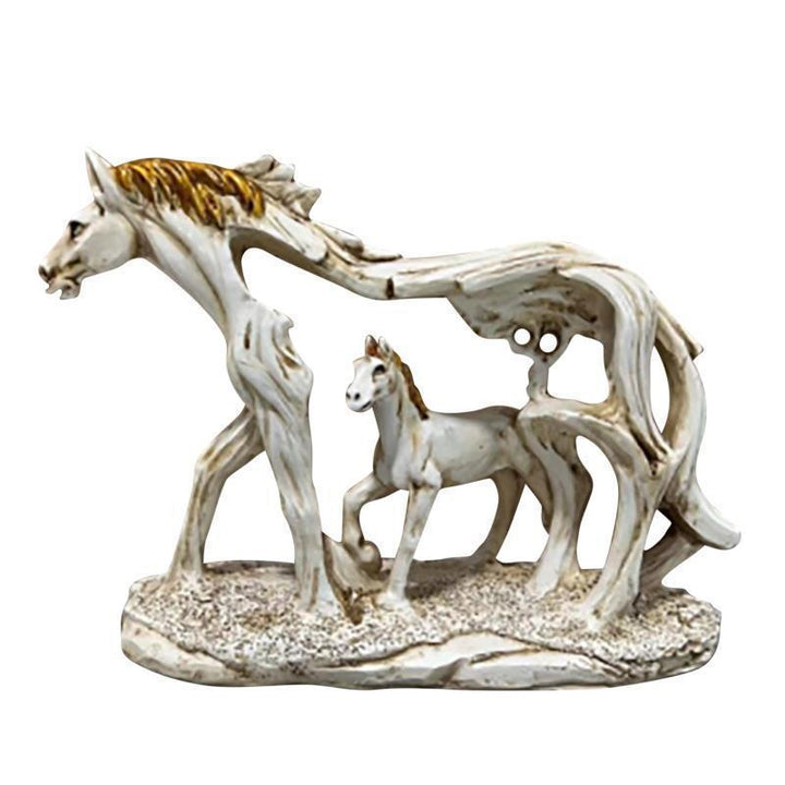 White Horse &amp; Foal Resin Figurine – Home &amp; Office Decor 16cm - Greenora Living