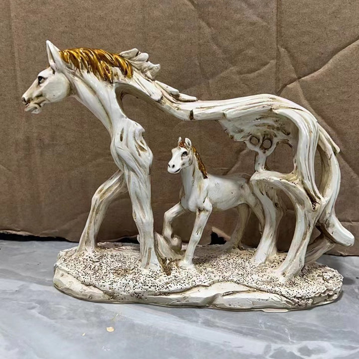 White Horse &amp; Foal Resin Figurine – Home &amp; Office Decor 16cm - Greenora Living