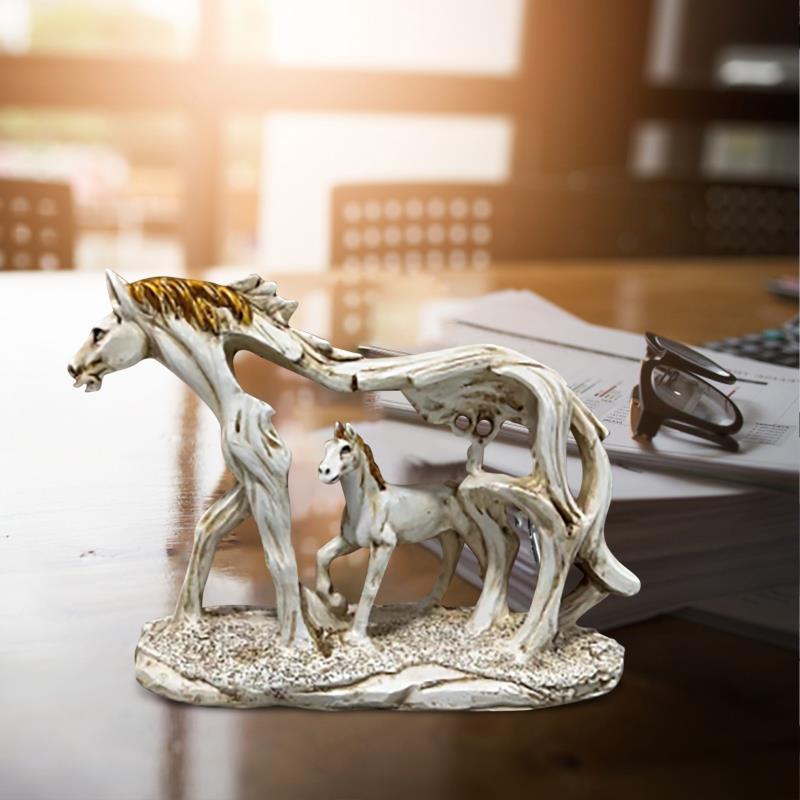 White Horse &amp; Foal Resin Figurine – Home &amp; Office Decor 16cm - Greenora Living