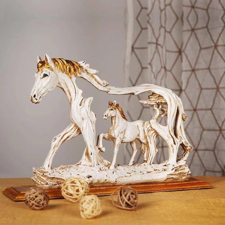 White Horse &amp; Foal Resin Figurine – Home &amp; Office Decor 16cm - Greenora Living