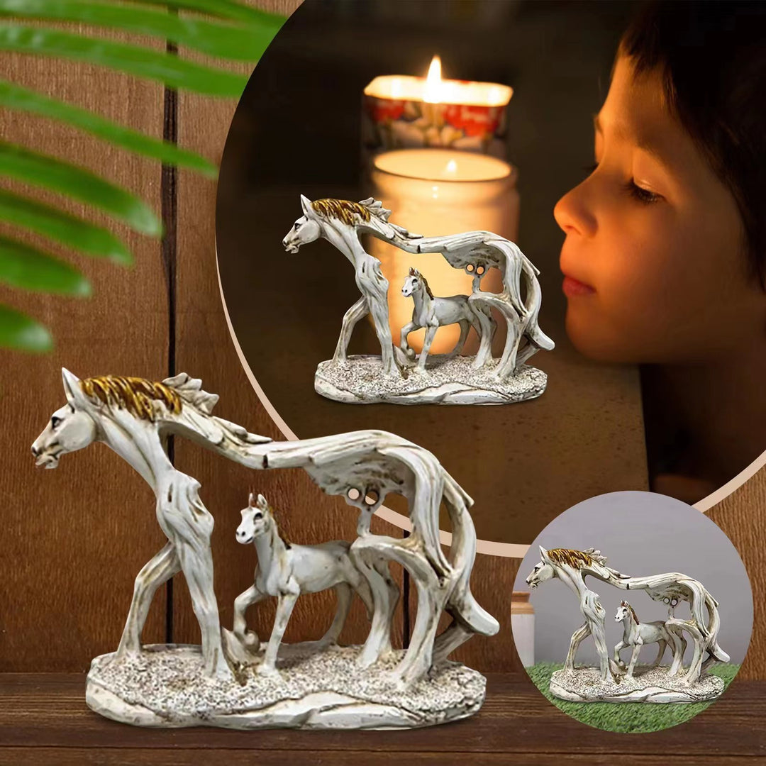 White Horse &amp; Foal Resin Figurine – Home &amp; Office Decor 16cm - Greenora Living