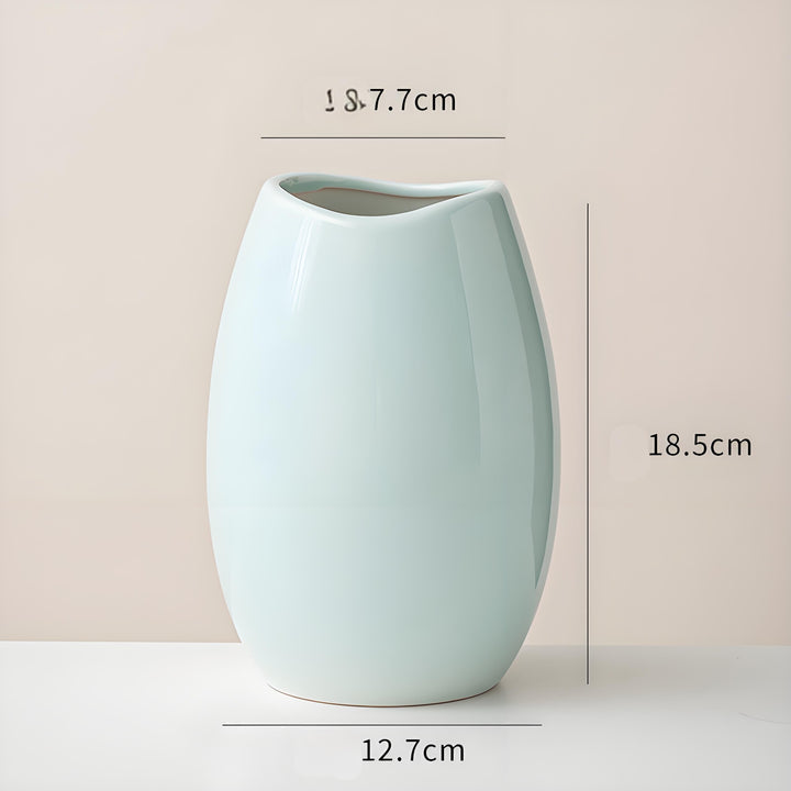 Minimalist Ceramic Vase Set – Curved-Mouth Silhouette Blue Set of 3 - Greenora Living