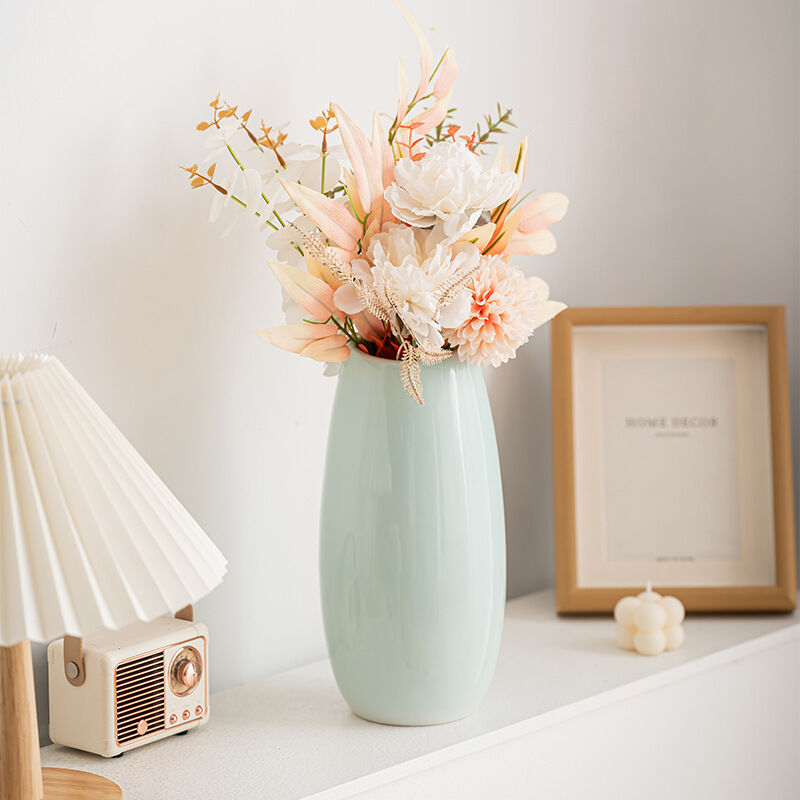 Minimalist Ceramic Vase Set – Curved-Mouth Silhouette Blue Set of 3 - Greenora Living