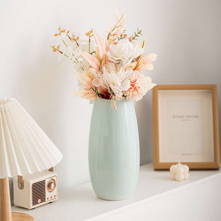 Minimalist Ceramic Vase Set – Curved-Mouth Silhouette Blue Set of 3 - Greenora Living
