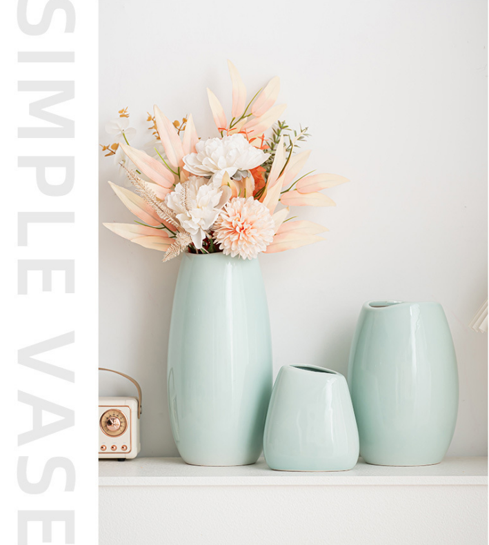 Minimalist Ceramic Vase Set – Curved-Mouth Silhouette Blue Set of 3 - Greenora Living