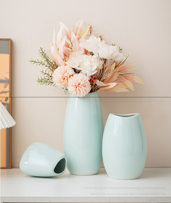 Minimalist Ceramic Vase Set – Curved-Mouth Silhouette Blue Set of 3 - Greenora Living