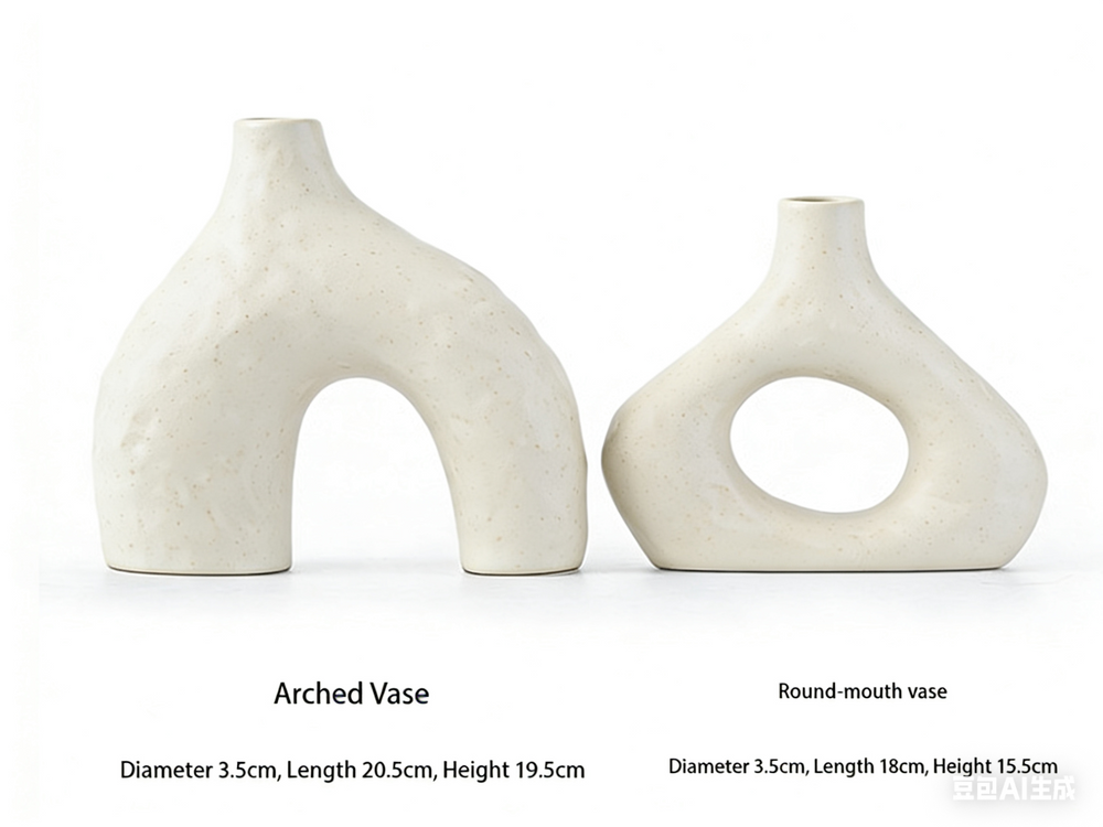 Minimalist Speckled Ceramic Vase Set – White Set of 2 Arched & Round-Mouth - Greenora Living