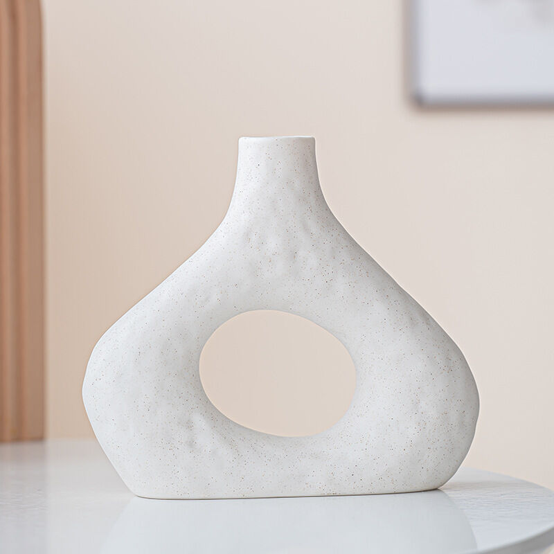 Minimalist Speckled Ceramic Vase Set – White Set of 2 Arched &amp; Round-Mouth - Greenora Living