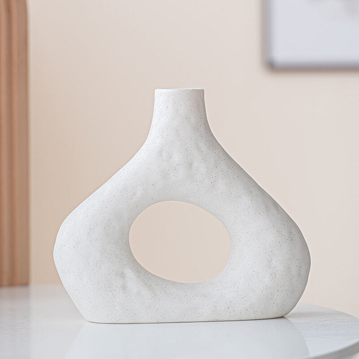 Minimalist Speckled Ceramic Vase Set – White Set of 2 Arched &amp; Round-Mouth - Greenora Living