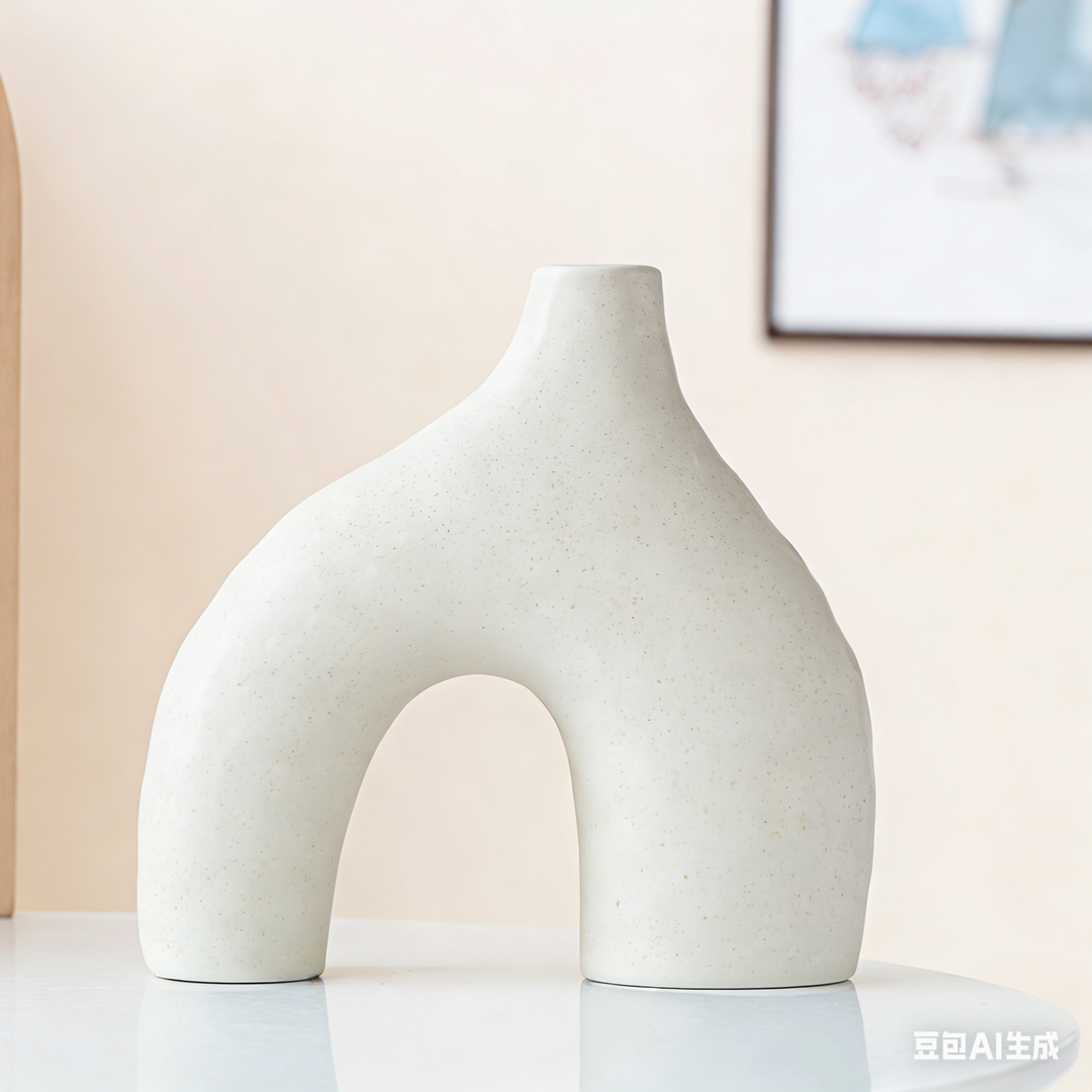 Minimalist Speckled Ceramic Vase Set – White Set of 2 Arched &amp; Round-Mouth - Greenora Living