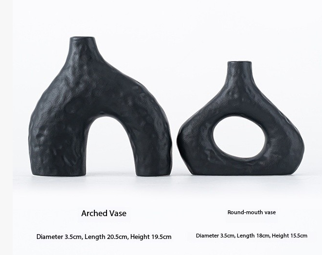 Minimalist Speckled Ceramic Vase Set – Black Set of 2 Arched & Round-Mouth - Greenora Living