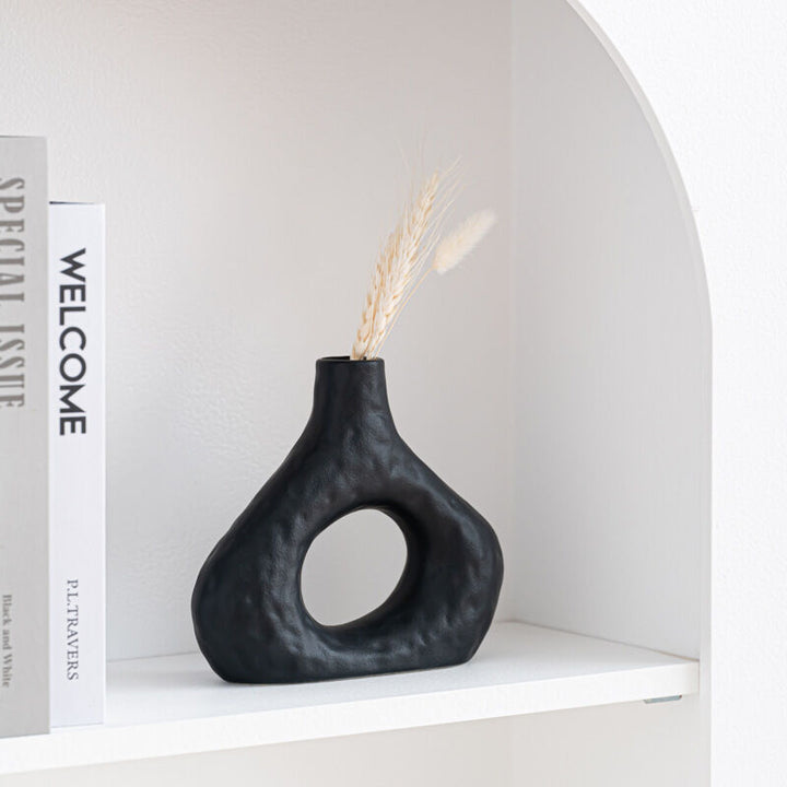 Minimalist Speckled Ceramic Vase Set – Black Set of 2 Arched &amp; Round-Mouth - Greenora Living