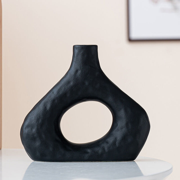 Minimalist Speckled Ceramic Vase Set – Black Set of 2 Arched &amp; Round-Mouth - Greenora Living