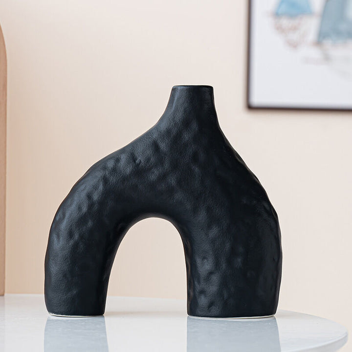 Minimalist Speckled Ceramic Vase Set – Black Set of 2 Arched &amp; Round-Mouth - Greenora Living