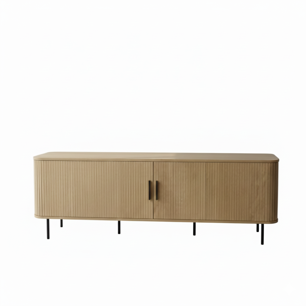 Tambour Oak 180cm TV Entertainment Unit – Tambour Doors &amp; Fluted Detail | Natural Oak - Greenora Living
