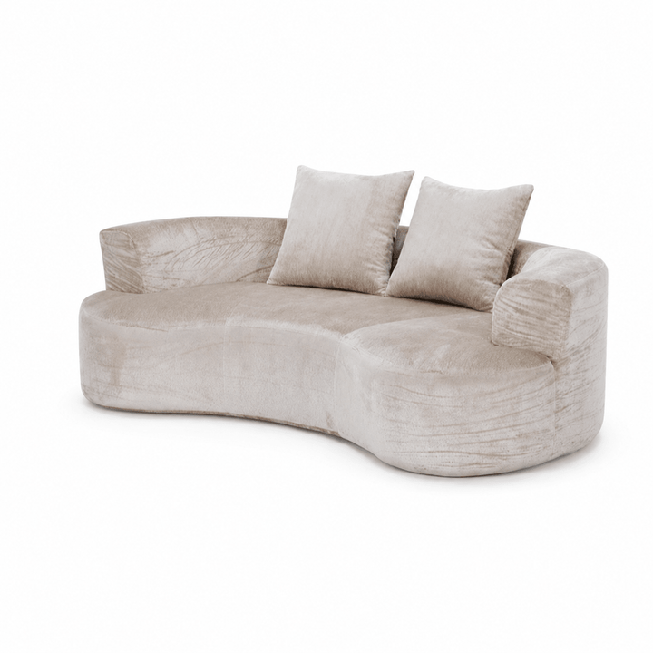 Tyro 2 Seater Sofa | Curved Velvet Lounge | Latte | Greenora Living Australia