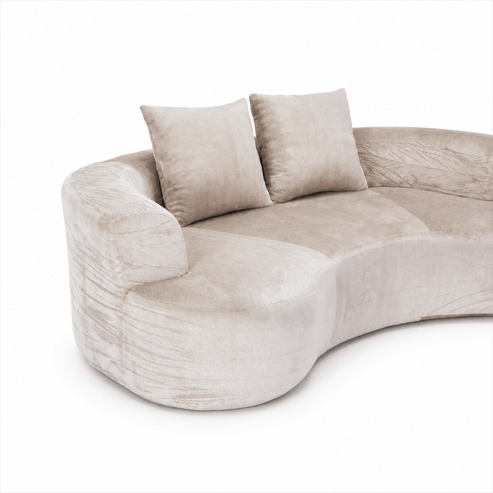 Tyro 2 Seater Sofa | Curved Velvet Lounge | Latte | Greenora Living Australia