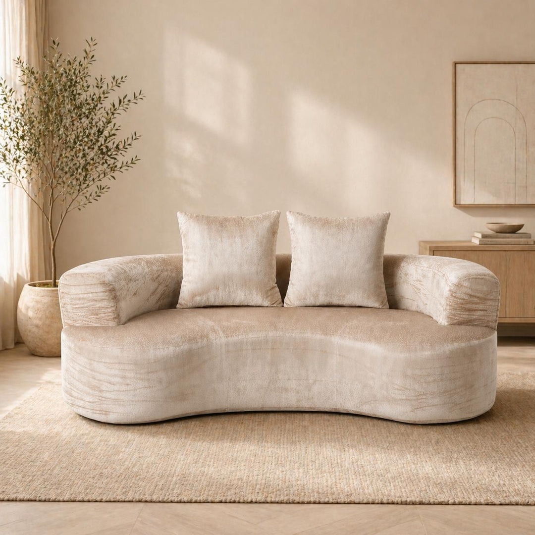 Tyro 2 Seater Sofa | Curved Velvet Lounge | Mocha | Greenora Living Australia