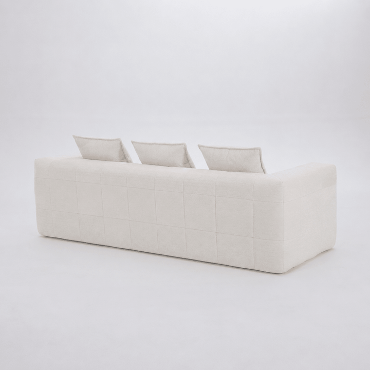 Monda 3-Seater Compressed Sofa | Beige Woven Fabric, 30D Foam &amp; 3 Back Pillows | Greenora Living Australia