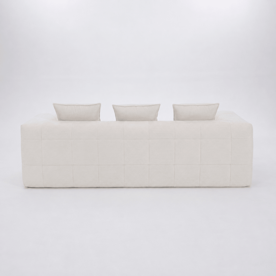 Monda 3-Seater Compressed Sofa | Beige Woven Fabric, 30D Foam &amp; 3 Back Pillows | Greenora Living Australia