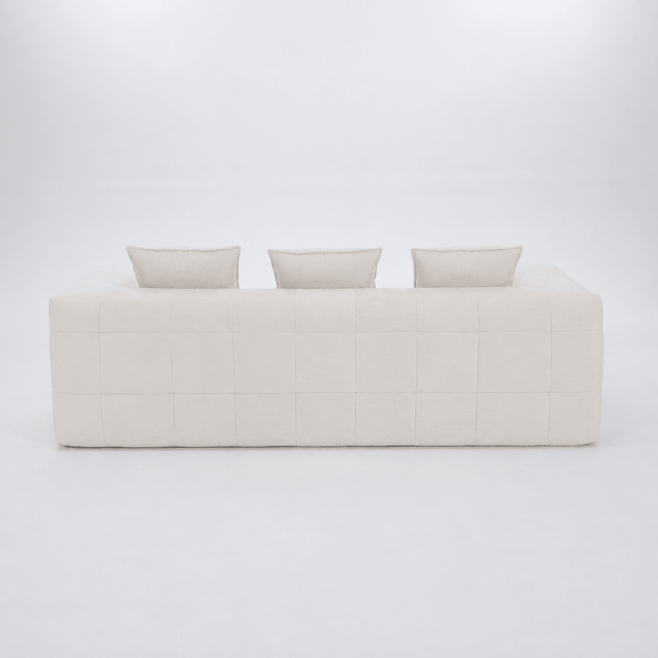 Monda 3-Seater Compressed Sofa | Beige Woven Fabric, 30D Foam &amp; 3 Back Pillows | Greenora Living Australia