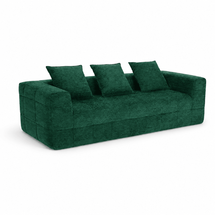 Monda 3-Seater Compressed Sofa | Woven Fabric, 30D Foam &amp; 3 Back Pillows | Beige, Grey, Green | Greenora Living Australia