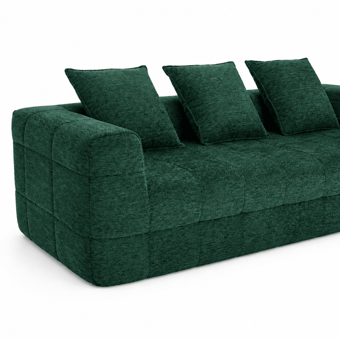 Monda 3-Seater Compressed Sofa | Woven Fabric, 30D Foam &amp; 3 Back Pillows | Beige, Grey, Green | Greenora Living Australia