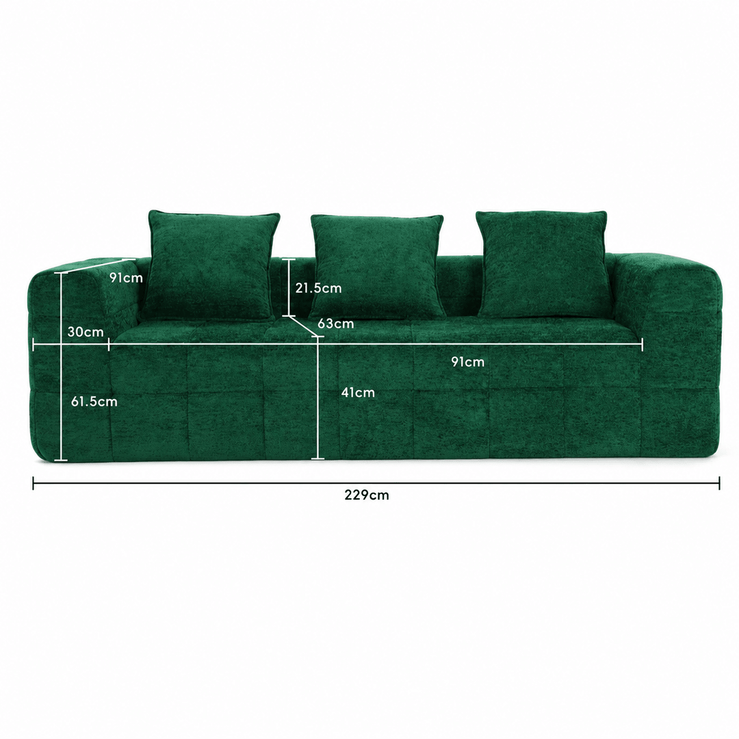 Monda 3-Seater Compressed Sofa | Woven Fabric, 30D Foam &amp; 3 Back Pillows | Beige, Grey, Green | Greenora Living Australia