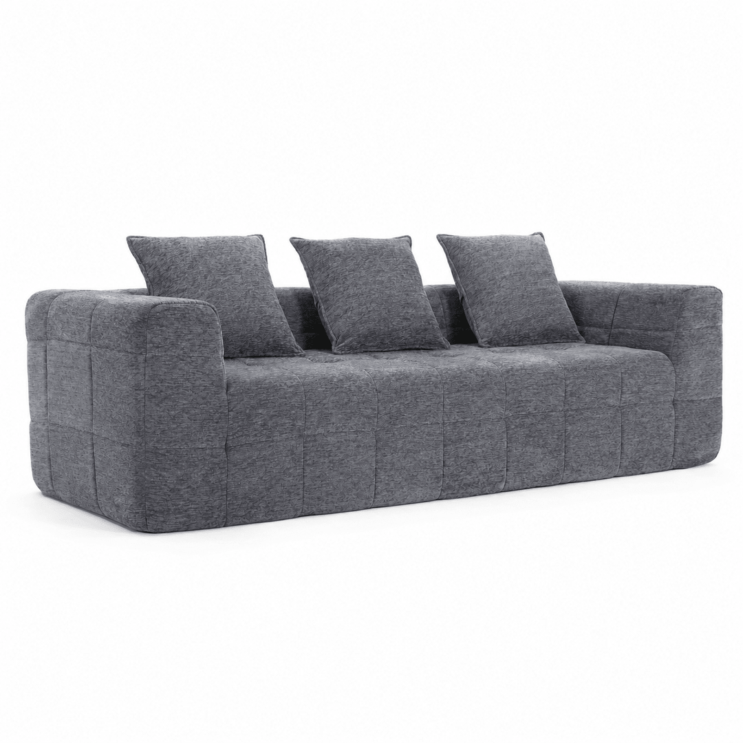 Monda 3-Seater Compressed Sofa | Grey Woven Fabric, 30D Foam &amp; 3 Back Pillows | Greenora Living Australia