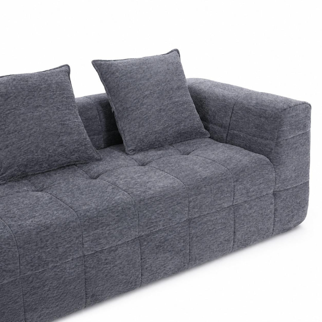 Monda 3-Seater Compressed Sofa | Grey Woven Fabric, 30D Foam &amp; 3 Back Pillows | Greenora Living Australia