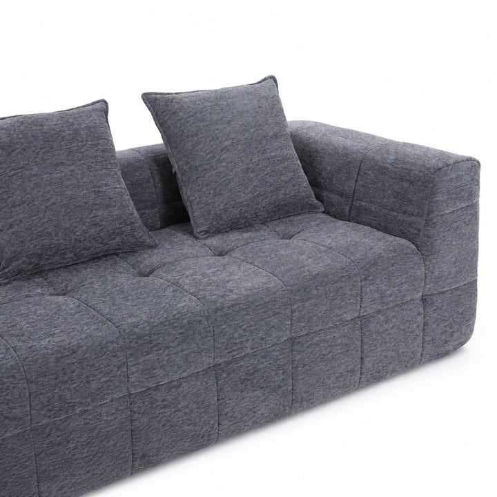 Monda 3-Seater Compressed Sofa | Grey Woven Fabric, 30D Foam &amp; 3 Back Pillows | Greenora Living Australia