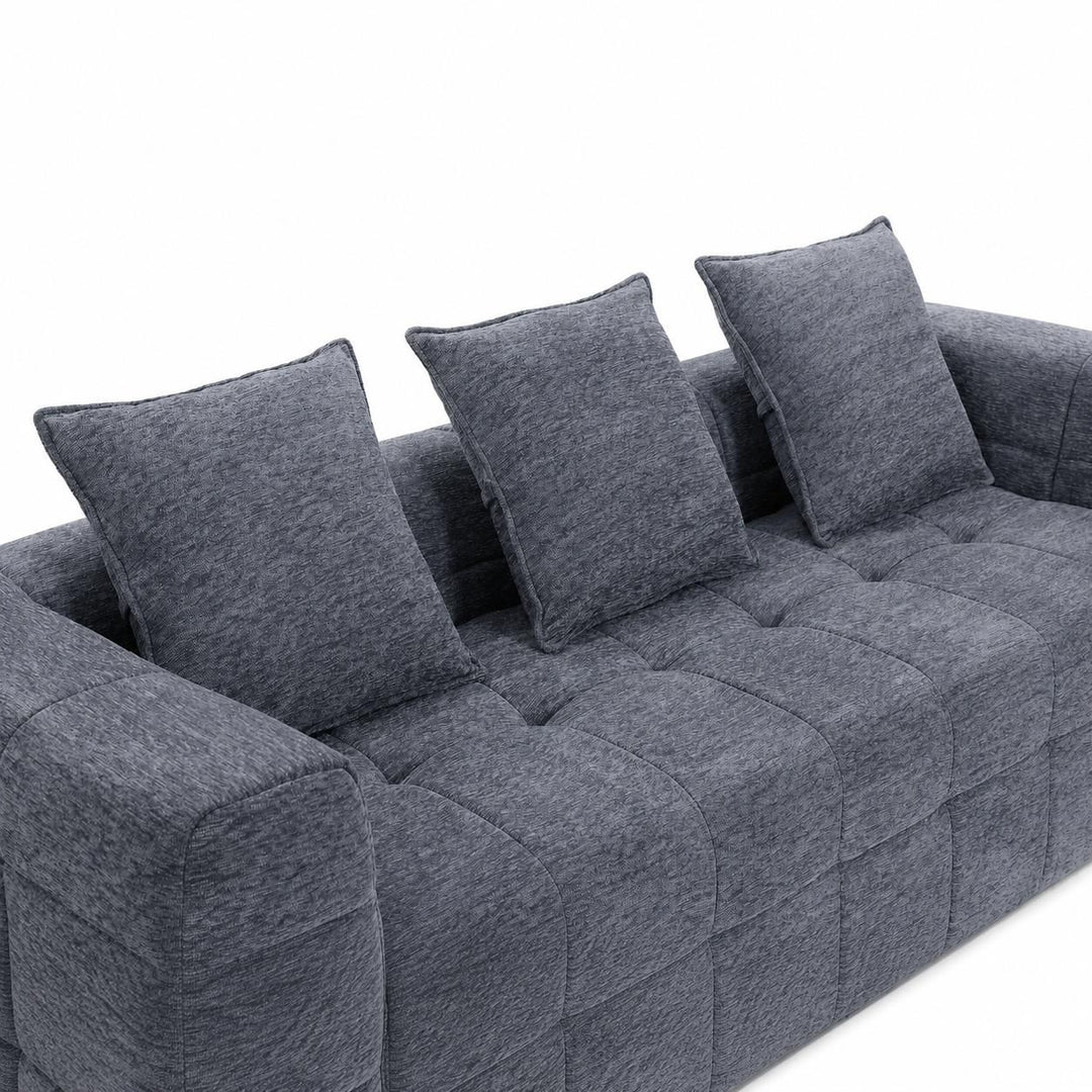 Monda 3-Seater Compressed Sofa | Grey Woven Fabric, 30D Foam &amp; 3 Back Pillows | Greenora Living Australia