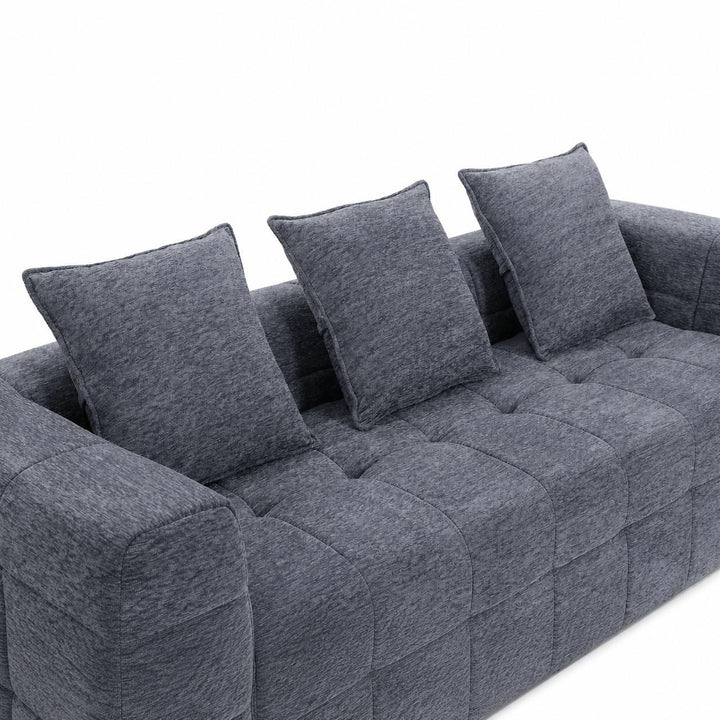 Monda 3-Seater Compressed Sofa | Grey Woven Fabric, 30D Foam &amp; 3 Back Pillows | Greenora Living Australia