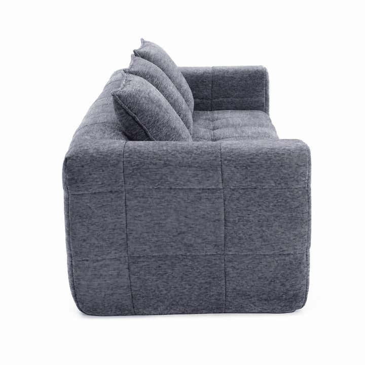 Monda 3-Seater Compressed Sofa | Grey Woven Fabric, 30D Foam &amp; 3 Back Pillows | Greenora Living Australia