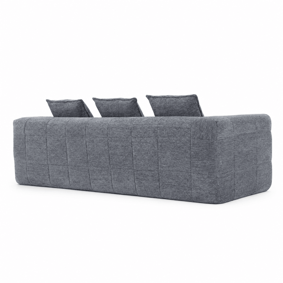 Monda 3-Seater Compressed Sofa | Grey Woven Fabric, 30D Foam &amp; 3 Back Pillows | Greenora Living Australia
