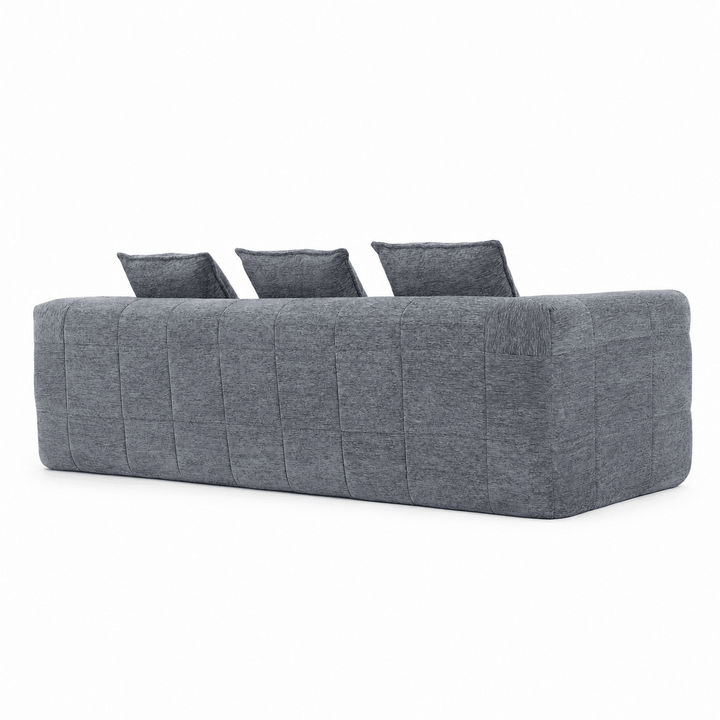 Monda 3-Seater Compressed Sofa | Grey Woven Fabric, 30D Foam &amp; 3 Back Pillows | Greenora Living Australia