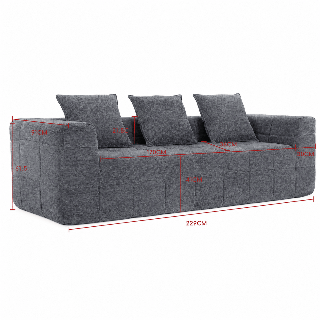 Monda 3-Seater Compressed Sofa | Grey Woven Fabric, 30D Foam &amp; 3 Back Pillows | Greenora Living Australia