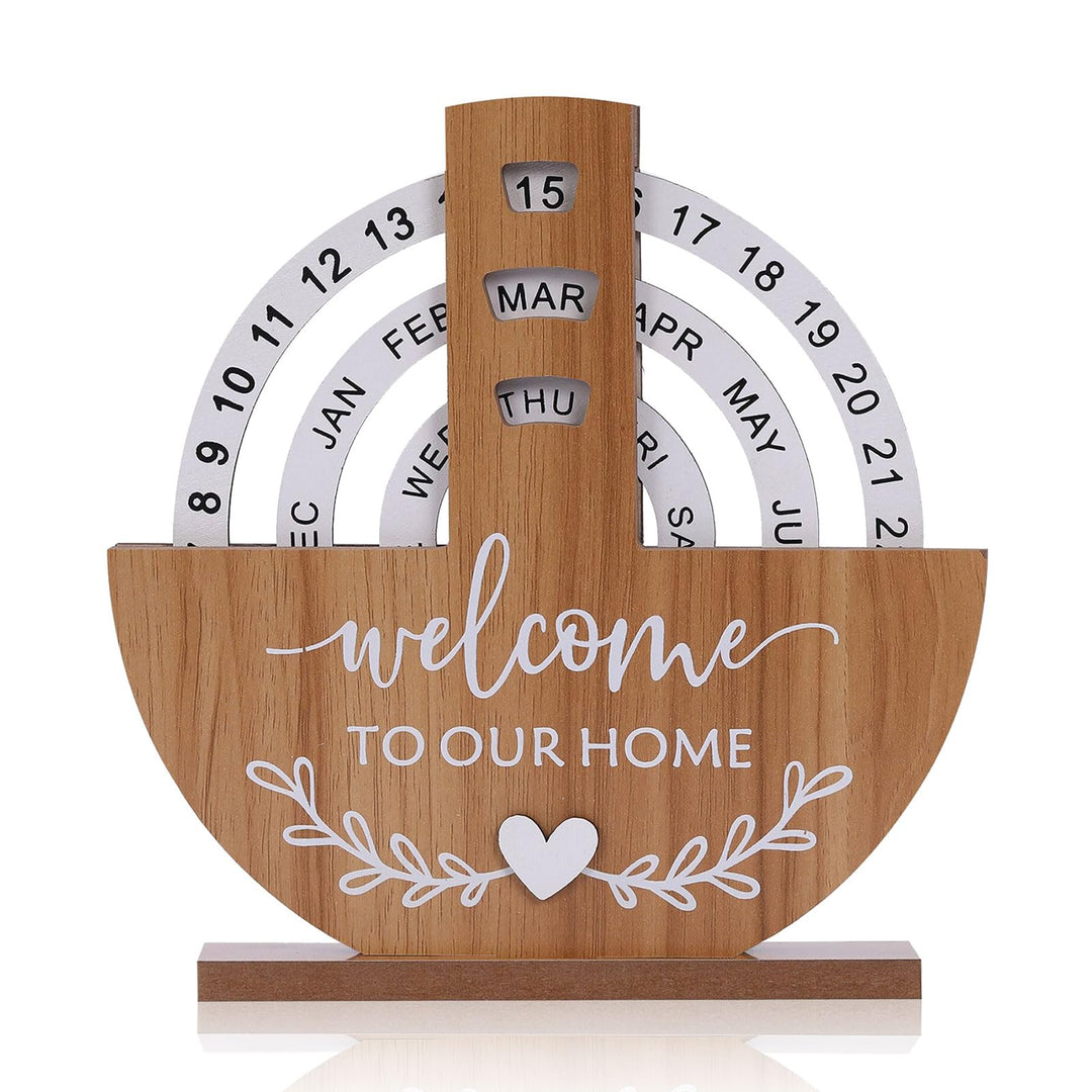 Wooden Perpetual Desk Calendar with Rotating Blocks – Welcome to Our Home - Greenora Living