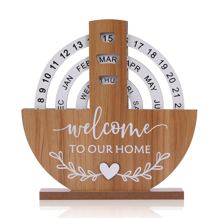 Wooden Perpetual Desk Calendar with Rotating Blocks – Welcome to Our Home - Greenora Living