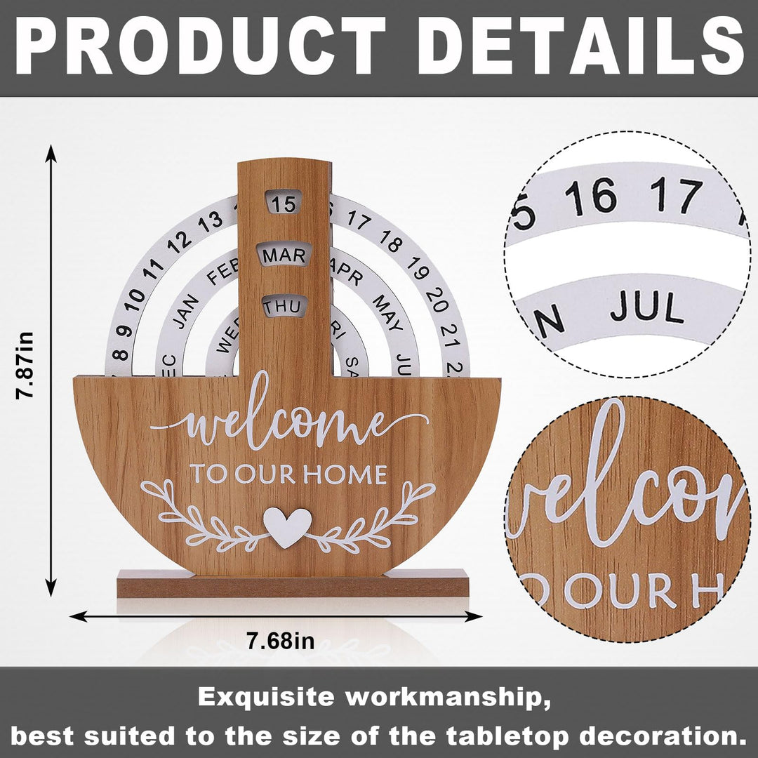 Wooden Perpetual Desk Calendar with Rotating Blocks – Welcome to Our Home - Greenora Living
