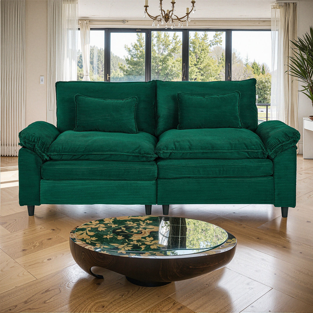 Sora 2-Seater Minimalist Sofa | White Corduroy, High-Resilience Foam &amp; Removable Covers | Greenora Living Australia