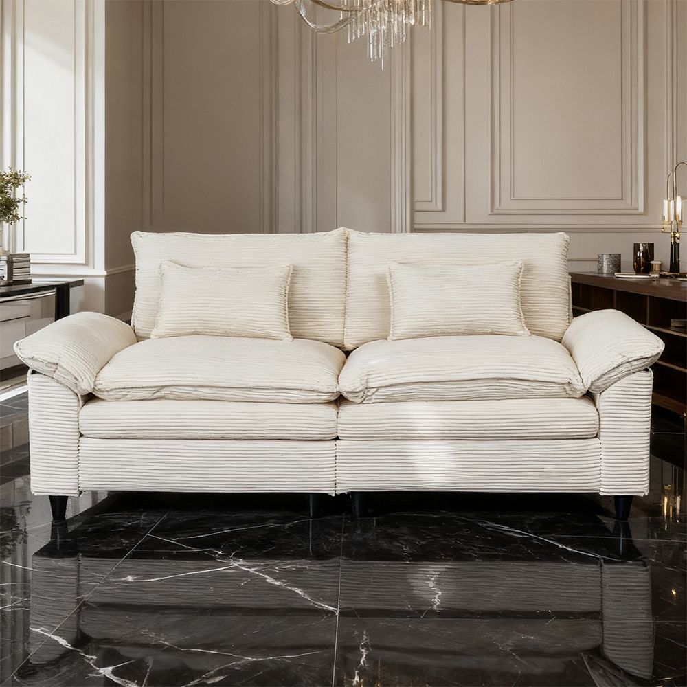 Sora 2-Seater Minimalist Sofa | White Corduroy, High-Resilience Foam & Removable Covers | Greenora Living Australia