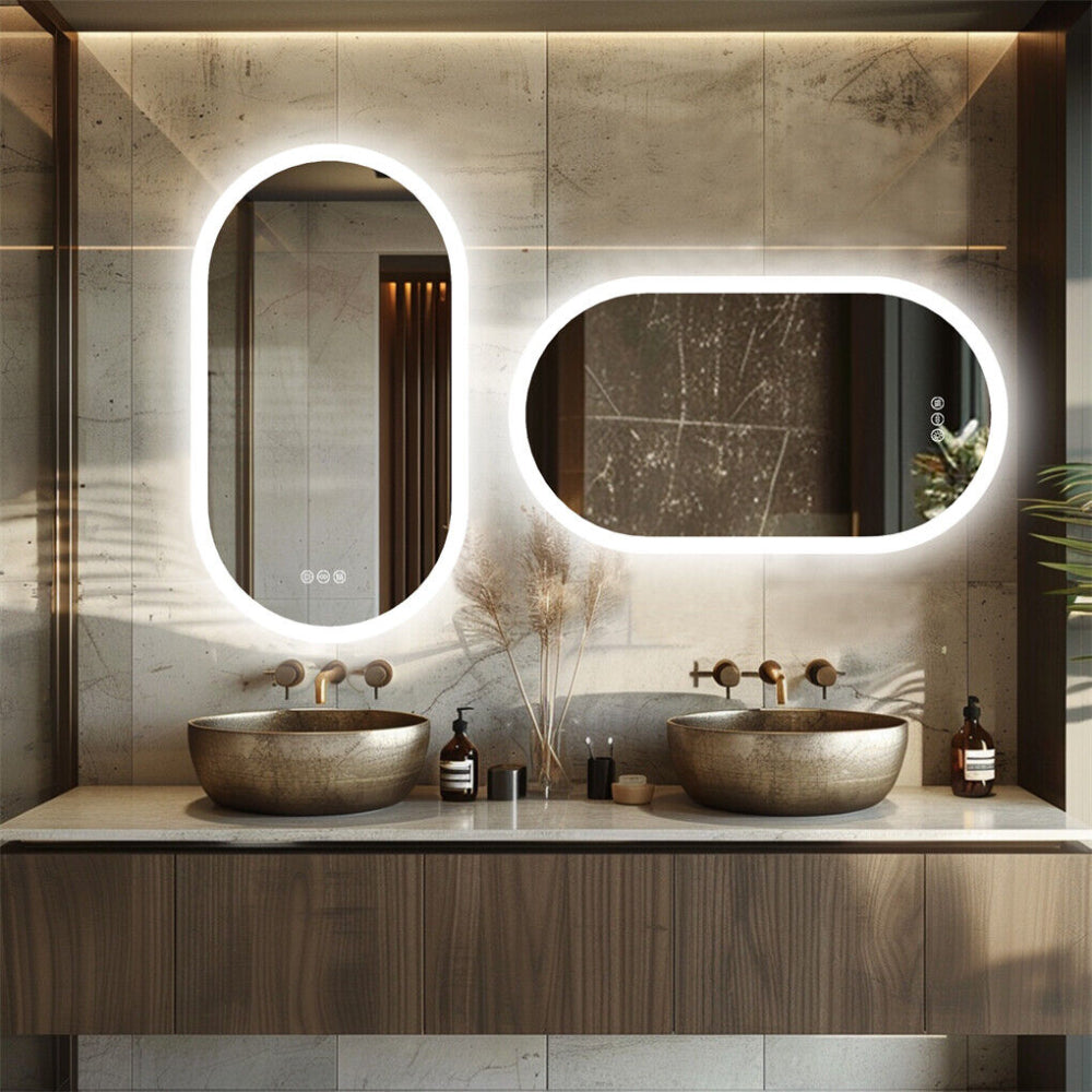 Oval LED Bathroom Mirror – Anti-Fog Dimmable 3 Colour Modes 800x500mm - Greenora Living