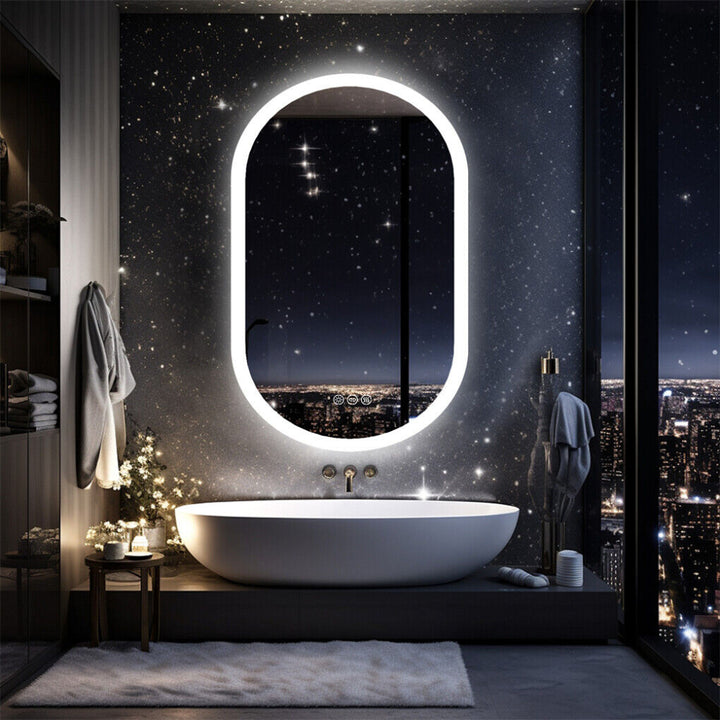 Oval LED Bathroom Mirror – Anti-Fog Dimmable 3 Colour Modes 800x500mm - Greenora Living