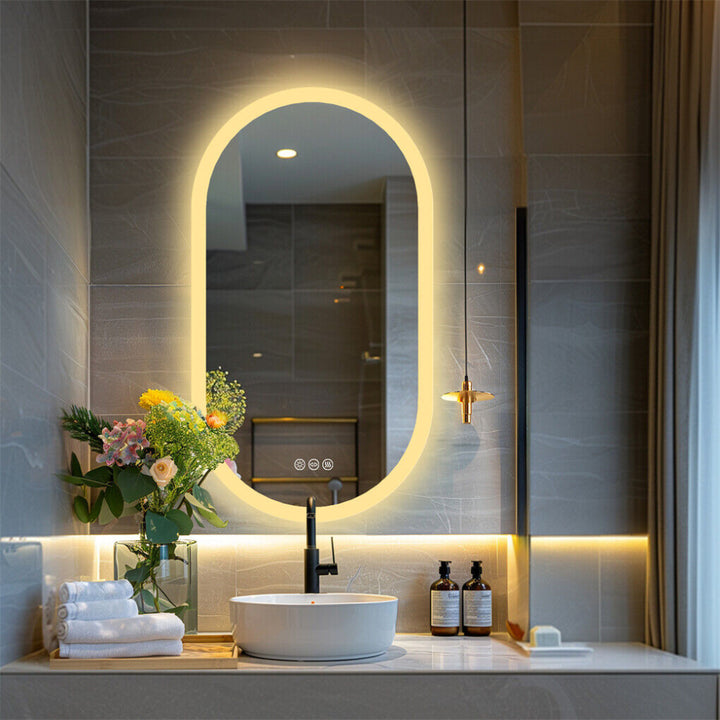 Oval LED Bathroom Mirror – Anti-Fog Dimmable 3 Colour Modes 800x500mm - Greenora Living