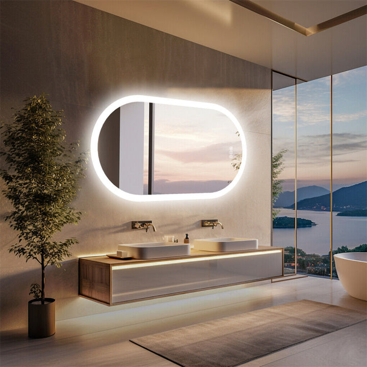 Oval LED Bathroom Mirror – Anti-Fog Dimmable 3 Colour Modes 800x500mm - Greenora Living
